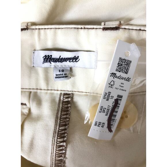 Madewell Button Tab Pants Wide Legs High Rise Denim Antique Cream NWT Size 10 - Picture 9 of 14
